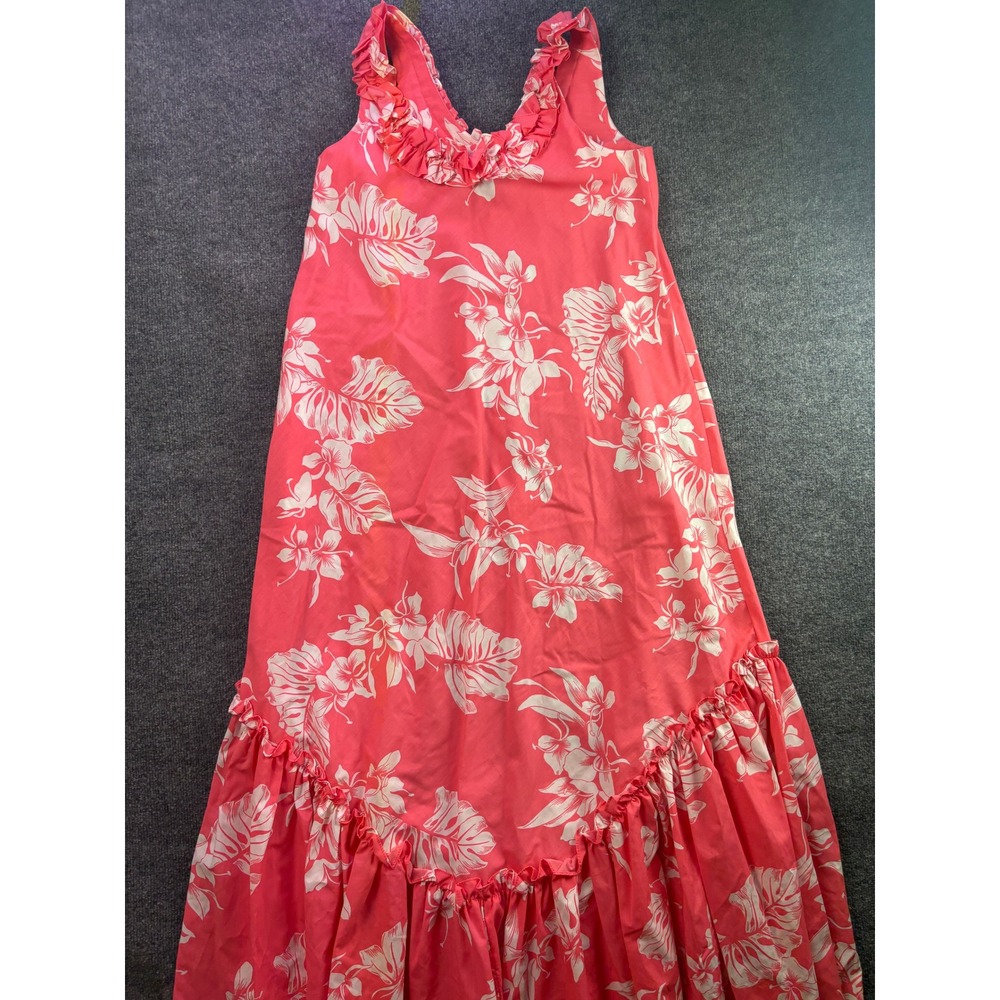 Hilo Hattie Maxi Dress Womens Size S Pink Tropical Floral Ruffle Muumuu Hawaii